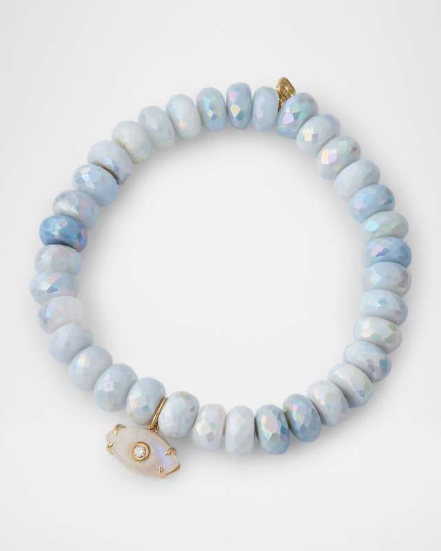 Blue African Opal Bead Bracelet with Carved Evil Eye Charm